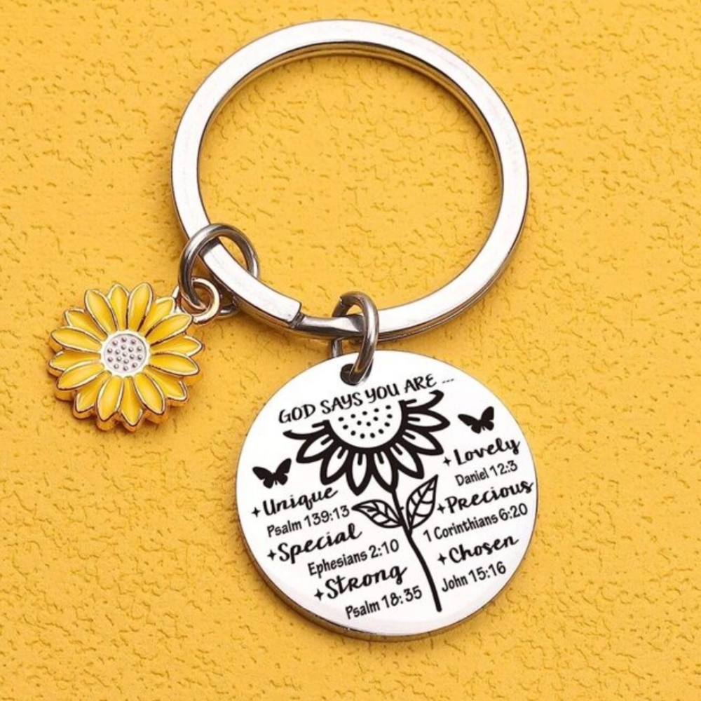Sunflower Keyring with 'God Says You Are...' Saying